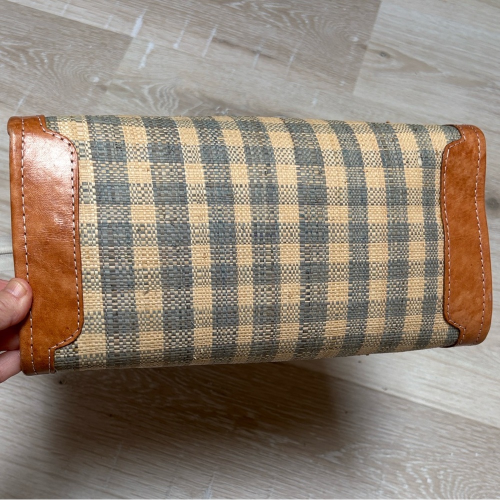 Plaid Tan and Green Women's Straw Handbag - Picture 3 of 6